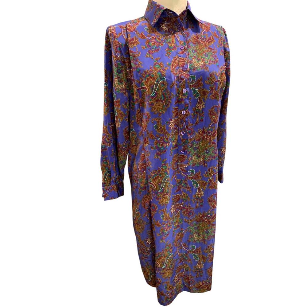 Size 10P Schrader Petite 1980s Vintage Satin Shift‎ Dress Pullover Henley Style